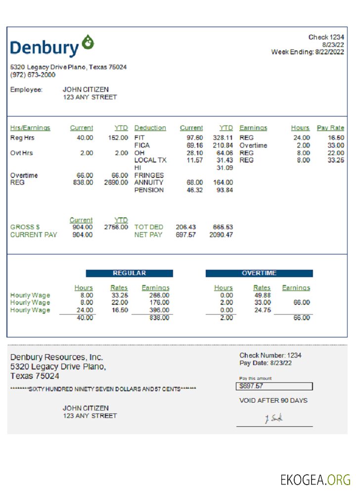 Talon de paie de la société pétrolière et gazière américaine Denbury Resources Inc.